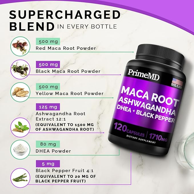 4-in-1 Liquid Biotin Collagen Keratin Saw Palmetto Drops (2 fl oz - 2 Pack) &amp 6-in-1 Maca Root Ashwagandha w Black Pepper Fruit (120ct) Bundle - Hair Skin Nails Energy &amp Mood Support Supple
