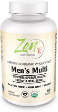 Zen Organic Men's Multi-Vitamin &amp Mineral Supplement Made from Organic Fruits Vegetables &amp Herbs (60)