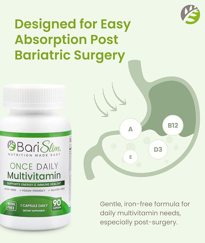 BariSlim Once Daily Bariatric Multivitamin Capsule - Iron-Free Formula - Bariatric Vitamin and Supplement for Post Surgery Including Gastric Bypass and Gastric Sleeve | 90-Day Supply
