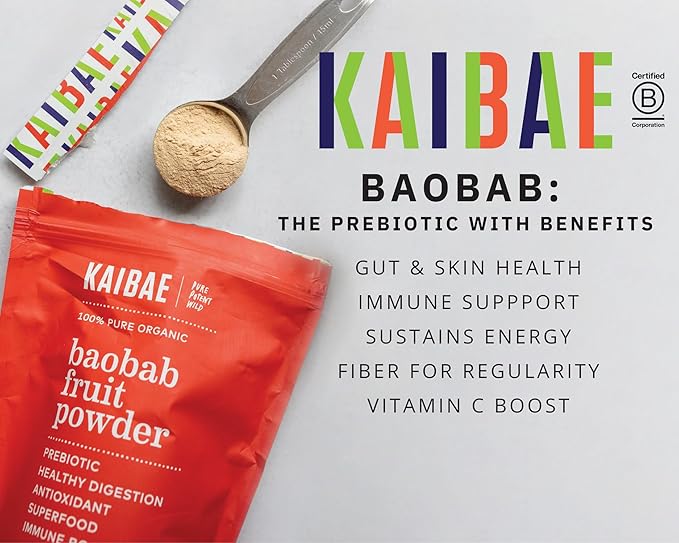 Premium Organic Baobab Powder | Prebiotic Fiber Superfood for Gut &amp Metabolic Health | Vitamin C + Polyphenols | Gluten-Free Non-GMO Vegan | 16 oz.