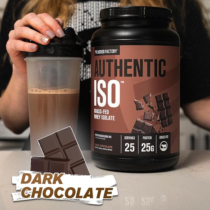Jacked Factory Authentic ISO Whey Protein Isolate Powder - Low Carb Non-GMO Muscle Building Protein w/No Fillers Post Workout Recovery Dark Chocolate - 25 Servings
