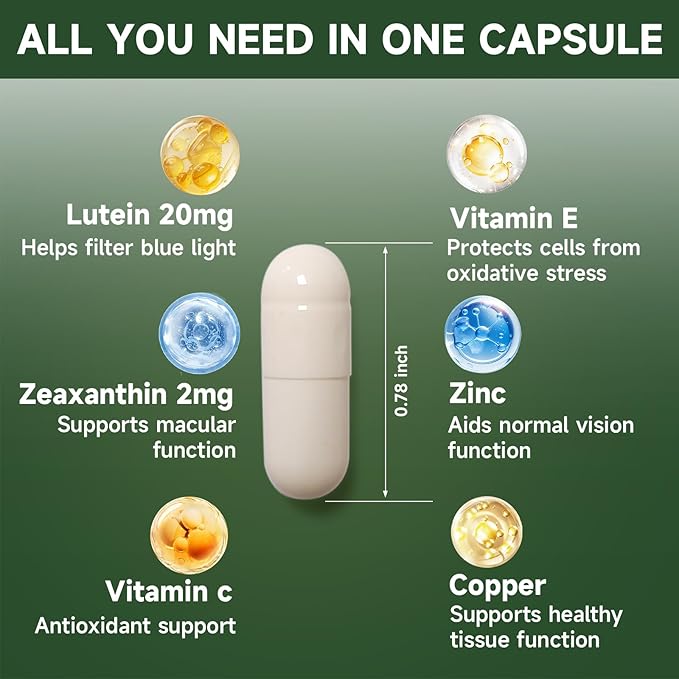 Eye Vitamin and Mineral Supplement Vision Support 90 Capsules with Lutein and Zeaxanthin Vitamin C E Zinc Copper Eye Health Supplements for Adults 2 PCS