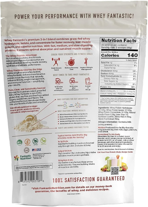 3-in-1 Vanilla Whey Protein Powder 2.2lb – 30g Grass-Fed Whey Protein from Hydrolysate Isolate &amp Concentrate – Naturally Flavored Non-GMO Soy-Free – 28 Servings