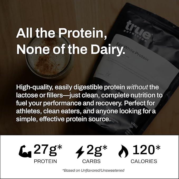 True Nutrition Egg White Protein Powder - 24g Dairy Free Lactose Free Egg Protein - Paleo Keto Carnivore Gluten Free Soy Free Non-GMO - Unflavored Unsweetened - 1 lb