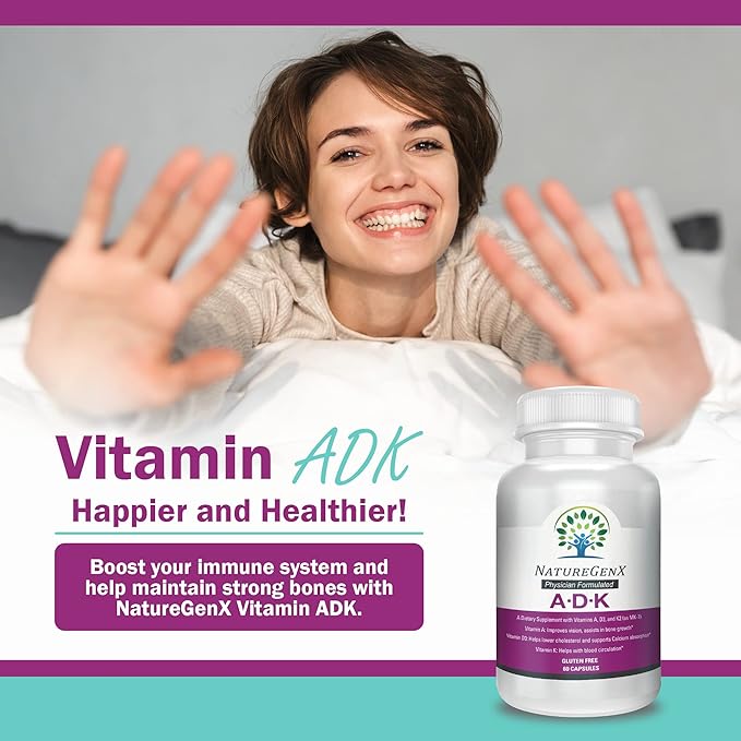ADK Vitamin Supplement 5000 IU - High Potency Vitamins A D3 and K2 for Bone Health and Calcium Absorption | Gluten-Free Vitamin ADK Supplement 60 Day Supply 60 Capsules