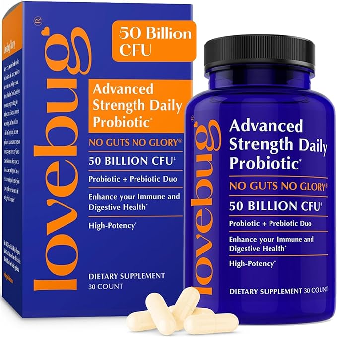 Lovebug Award Winning Maximum Strength | Rebuild &amp Restore Immune and Digestive Microbiome | 10 Clinically Studied Strains for Constipation Diarrhea &amp Upset Stomach | 25 Billion CFU