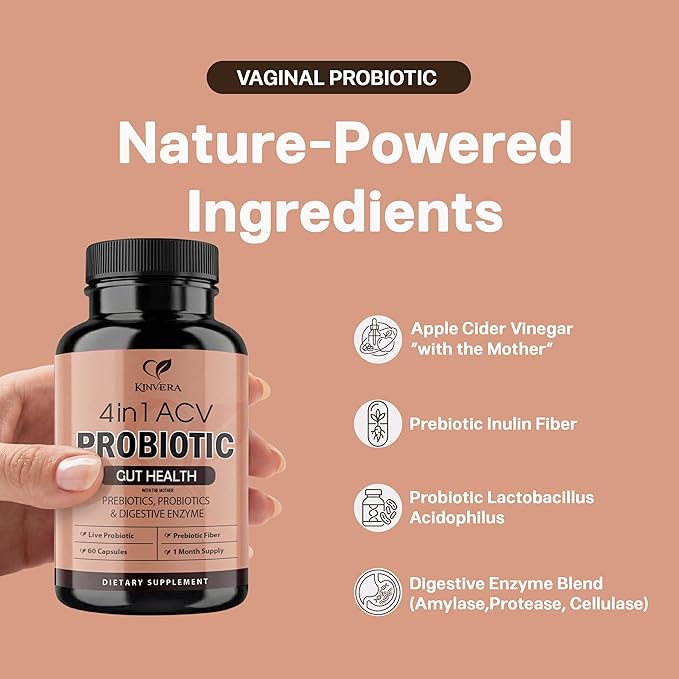4-in-1 ACV Gut Formula – Apple Cider Vinegar Prebiotics &amp Probiotics Digestive Enzymes – Immune &amp Complete Digestion – 60 Veggie Capsules