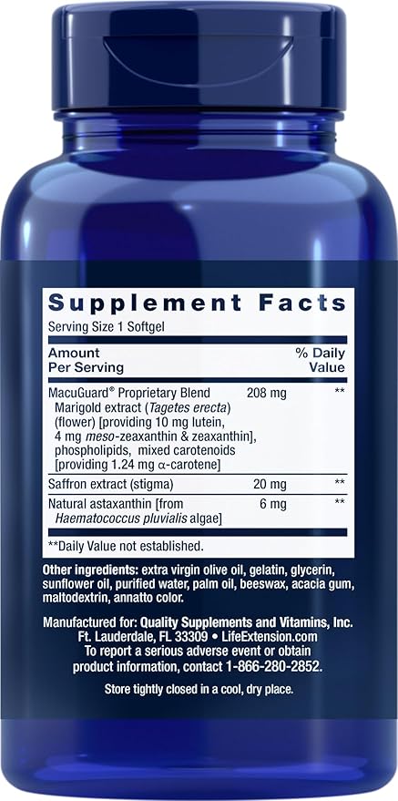 Life Extension MacuGuard Ocular Support 90 softgels with Saffron &amp Astaxanthin