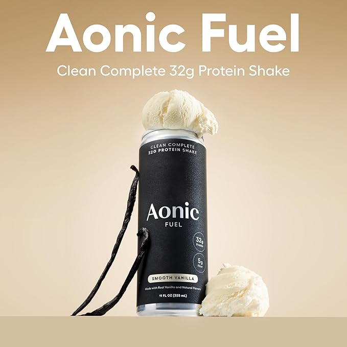 Aonic Fuel 32g Protein Shake 5g Fiber Lactose-Free Complete Amino Acid Profile No Added Sugar Made with Real Vanilla 11 fl oz (Pack of 12) - Smooth Vanilla