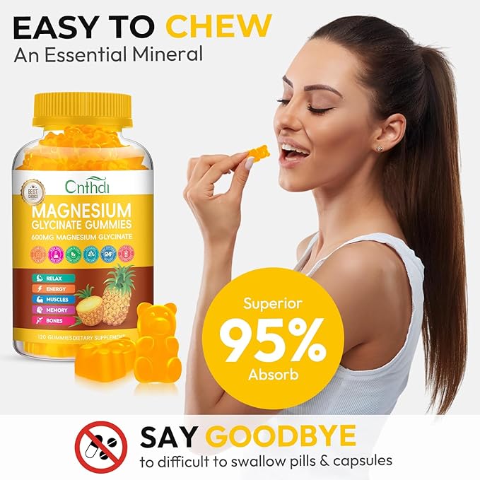 Magnesium Glycinate Gummies 600mg Sugar Free Chewable Magnesium Gummies for Men &amp Women Supports Evening Routine &amp Inner Balance No Melatonin Gluten Free Non GMO Vegan 60 Days Supply