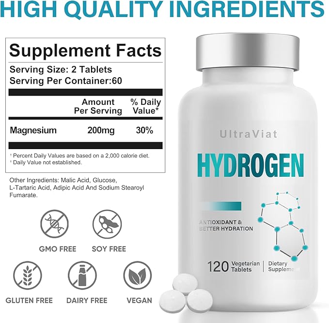 Hydrogen Water Tablets 12 ppm H2 Molecular Hydrogen Supplement with Magnesium for Drinking Water Energy &amp Cognitive Support