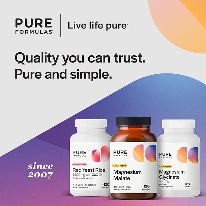 PureFormulas Magnesium Malate Capsules - Chelated Malate - Highly Bioavailable Form to Support Energy Bone Health + Muscle Recovery malato de magnesio 360 mg - 120 Capsules