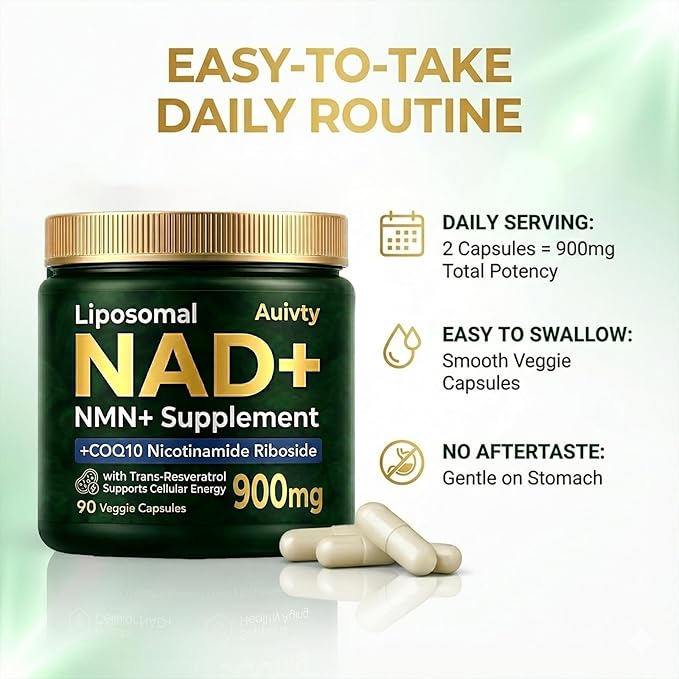 Liposomal NAD+ NMN Supplement with COQ10 Nicotinamide Riboside Trans-Resveratrol 900mg 90 Veggie Capsules