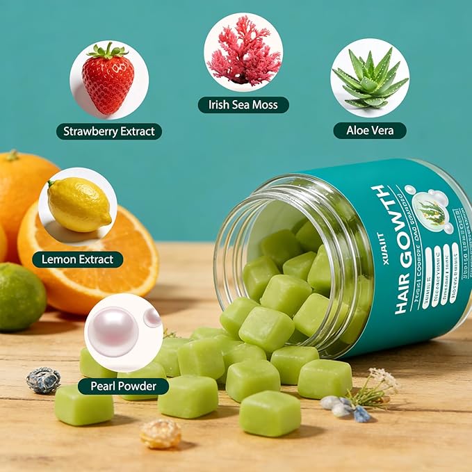 Hair Gummies with Sea Moss Vitamin C &amp E Aloe Vera | Supports Scalp Health &amp Hair Resilience | Supports Vibrant Hair Skin &amp Nails | Vegan-Friendly 60 Count (1)