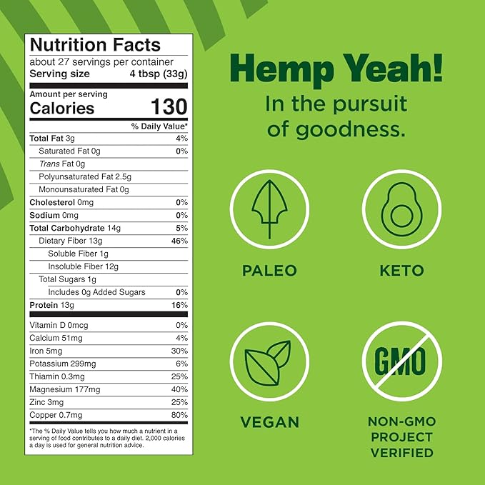 Manitoba Harvest Hemp Yeah Organic Max Fiber Protein Powder Unsweetened 32oz with 13g of Fiber 13g Protein and 2.5g Omegas 3&amp6 per Serving Keto-Friendly Preservative Free Packaging May Vary