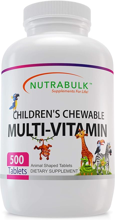 NutraBulk Children’s Chewable Multi-Vitamins - Promoting Kids' Overall Development - USA-Made May Help to Support Immune Bone Brain &amp Overall Well Being- Vegan &amp Gluten Free - 500 Cherry Ta