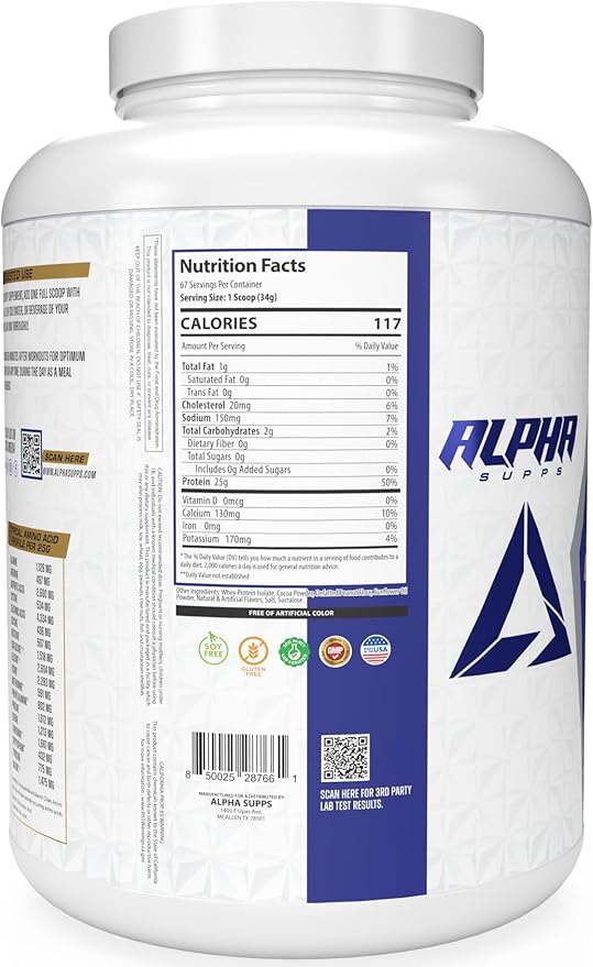 Alpha Supps ISO Low Carb 100% Whey Protein Isolate Powder 25 Grams Per Serving Helps Support Muscle Growth Low Sugar and Gluten Free (Chocolate Peanut Butter 5 lb)