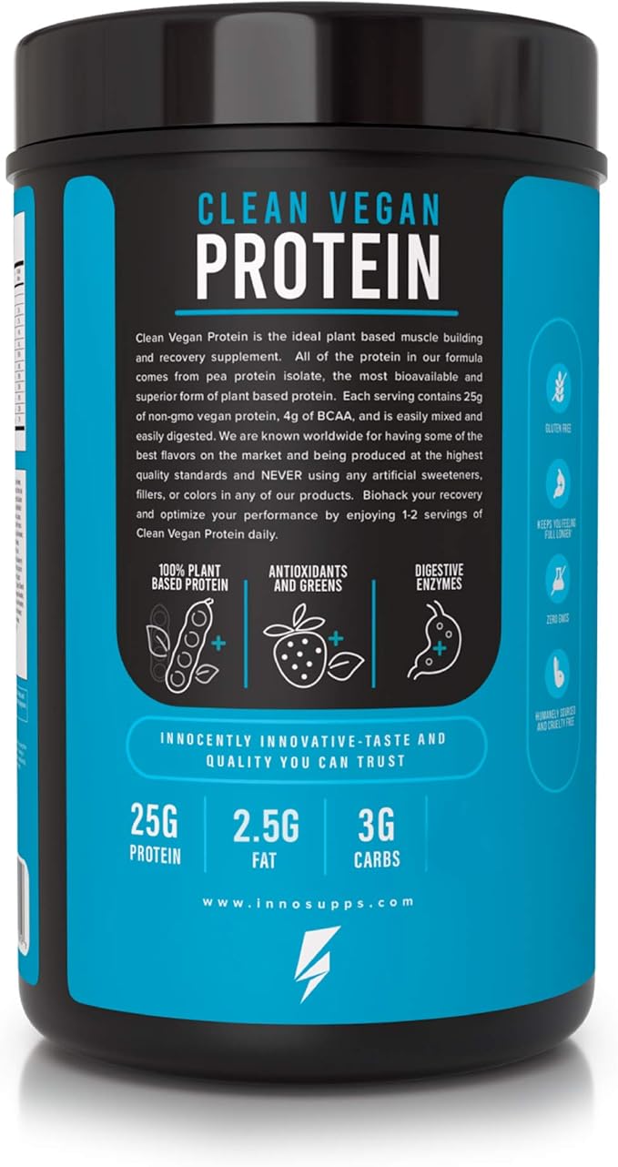 InnoSupps Clean Vegan Protein - Plant Based Vegan Natural No Artificial Sweeteners No Gluten No Dairy. Lactose Free Low Carbs Low Fat No Sugar Added Soy Free Non-GMO (Cinnamon French Toast)