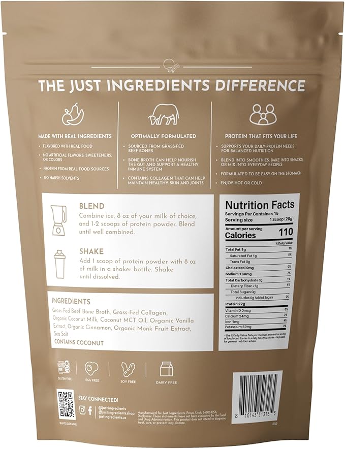 Bone Broth Protein Powder – Snickerdoodle | 15 Servings | 21g Grass-Fed Protein per Serving | Dairy-Free | Collagen for Gut Skin &amp Joint Support | Made with Real Food Ingredients