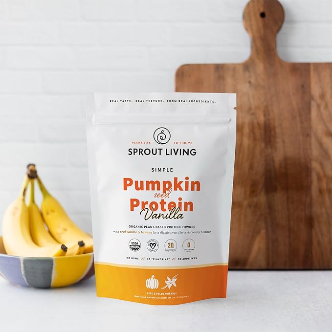 Sprout Living Organic Pumpkin Seed Protein Powder Vanilla Flavor 20 Grams of Plant Based Organic Protein Powder Without Sweeteners Non-GMO Dairy Free Vegan Gluten Free (1 Pound 13 Servings)