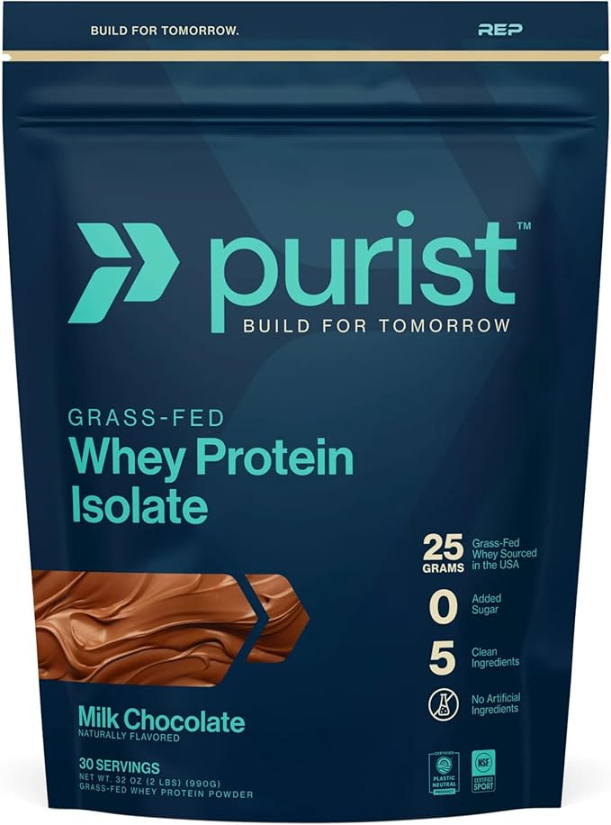 PURIST REP Whey Protein Powder Premium Milk Chocolate Grassfed IsolateWorkout Recovery Keto Friendly Clean Nutrition Meal Replacement Promotes Lean Muscle Sugar and Gluten-Free Women Men 2 Lb