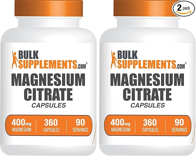 BulkSupplements.com Magnesium Citrate Capsules - Magnesium Supplement Magnesium Citrate 400mg - Gluten Free 4 Capsules per Serving 360 Count (Pack of 2)