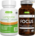 Longvida Lipidated Curcumin 500mg + Focus Brain Booster Vegan Bundle Ultra Bioavailable Curcumin + Caffeine L-Theanine Taurine &amp L-Tyrosine B-Vitamins Zinc &amp Copper by Igennus