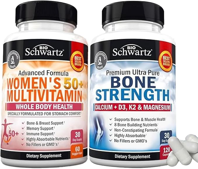 BioSchwartz Daily Multivitamin for Women 50 &amp Over (1 Month Supply) Plus Bone Strength Mineral Supplement with Calcium and Magnesium (1 Month Supply)