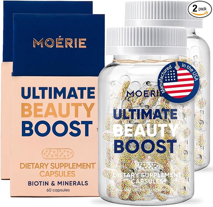 Moerie Ultimate Hair Growth Supplements for Women &amp Men - Hair Skin Nails Vitamins with Biotin &amp Minerals - for Thicker Fuller Hair &amp Hair Loss Treatment - 120 Capsules