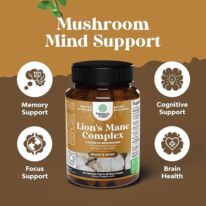Bundle of Nootropic Memory Supplement with Vitamin B 12 Bacopa Monnieri Rhodiola Rosea DMAE Ginkgo Biloba and Advanced Lion's Mane Mushroom Supplement - Reishi Chaga Maitake Shiitake for Brain Support