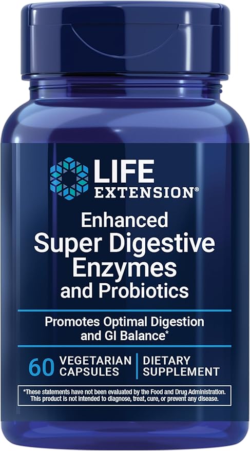 Life Extension Enhanced Super Digestive Enzymes and Probiotics – B. coagulans Probiotic 10 Digestive Enzymes – Supports Digestion Comfort &amp GI Balance – Non-GMO Vegetarian – 60 Capsules