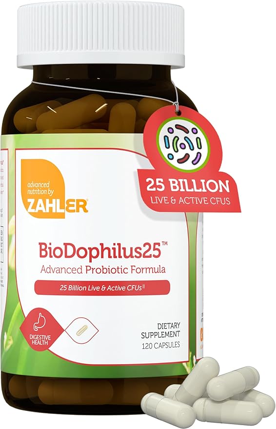 Zahler BioDophilus25 25 Billion CFU Probiotic + Prebiotic - 11 Strains Daily Probiotic Supplement - Kosher Probiotics for Women for Digestive Health Probiotics for Men for Gut Health (120 Capsules)