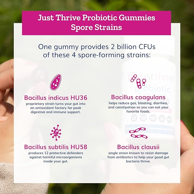 Just Thrive Probiotic Gummies - Kids Men and Womens Probiotic - for Digestive and Overall Health 30 Count