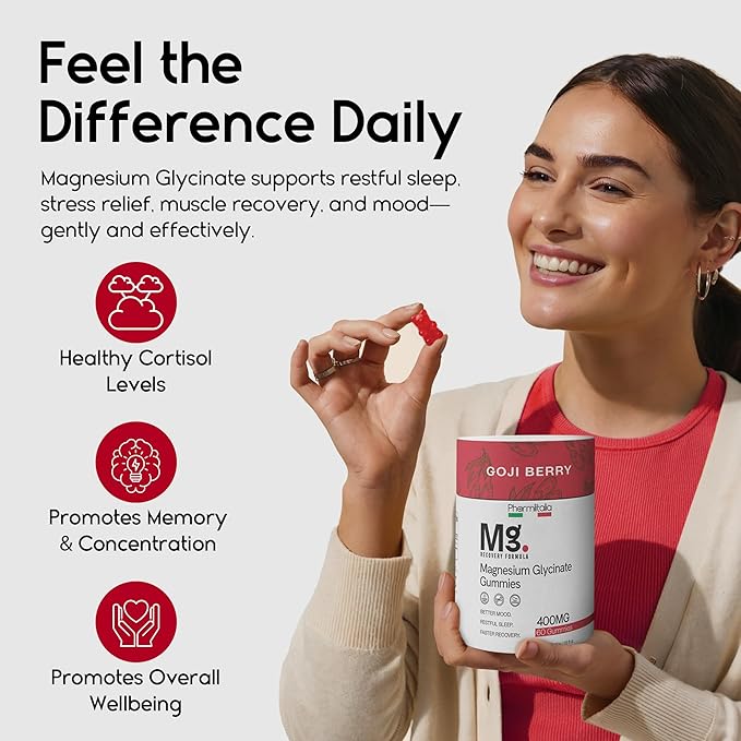 Magnesium Glycinate Gummies 400mg - Sleep Gummies for Kids &amp Adults - Magnesium Glycinate Chewable High Absorption for Muscle Recovery Better Sleep &amp Relaxation (Gojiberry)