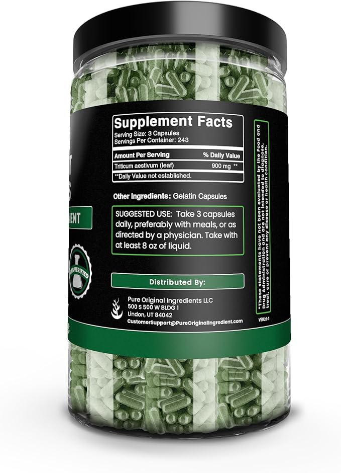 Pure Original Ingredients Wheat Grass (730 Capsules) No Magnesium Or Rice Fillers Always Pure Lab Verified