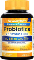 NewRhythm Probiotics 50 Billion CFU 20 Strains 120 Veggie Capsules Targeted Release Technology Stomach Acid Resistant No Need for Refrigeration Non-GMO No Gluten