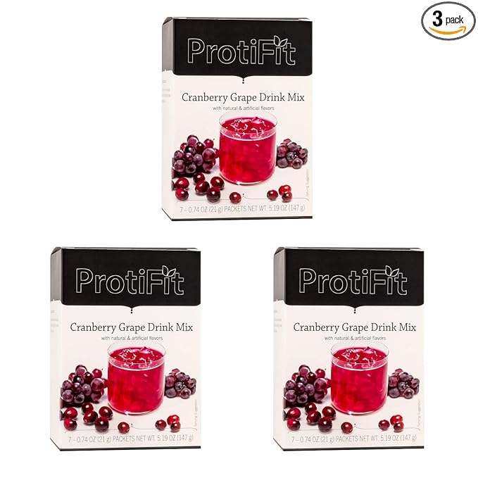 PROTIFIT - High Protein Cranberry Grape Fruit Drink 3 Pack 15g Protein Low Calorie Sugar Free Ideal Protein Compatible 7 Servings Per Box (3 Pack)