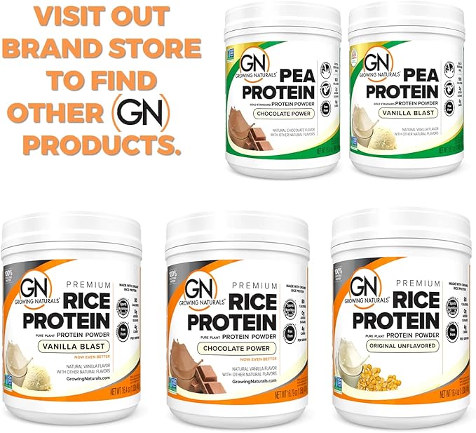 Growing Naturals Raw Pea Protein Powder Vegan Plant Based Protein BCAA Low-Carb Low-Sugar Original Unflavored 2 Pound (Pack of 1)