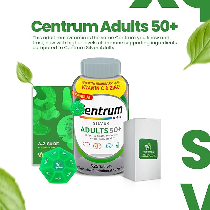 Multivitamin Silver Adults 50+ 325 Tablets with Bundle Exclusive Vitamins &amp Minerals - A to Z - Better Ligth&ampSpring Guide + Weekly Pill Organizer (3 Items)