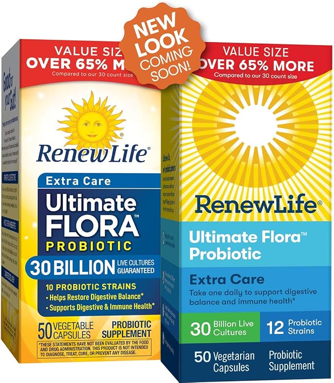 Renew Life Extra Care Ultimate Flora Probiotic Supplement 30 Billion 50 Vegetarian Capsules