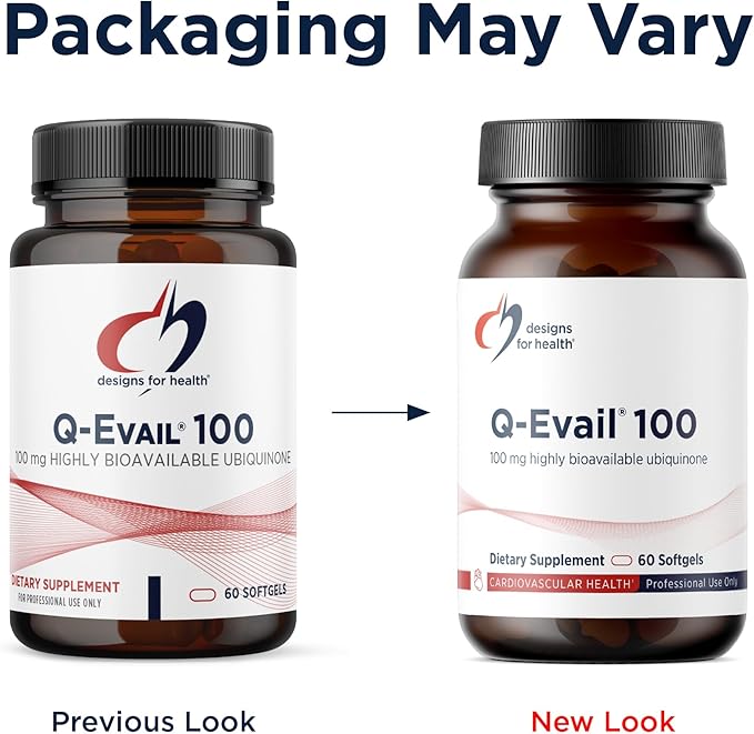 Designs for Health Q-Evail 100-100mg CoQ10 Highly Bioavailable Ubiquinone - Coenzyme Q10 with MCT + Mixed Tocopherols to Promote Superior Absorption - Non-GMO (60 Softgels)