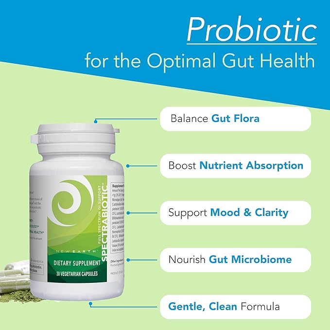 New Earth Spectrabiotic® - Full Spectrum Probiotic Supplement 30 ct - Supports Digestion Nutrient Absorption &amp Gut-Brain Axis for Vibrant Health