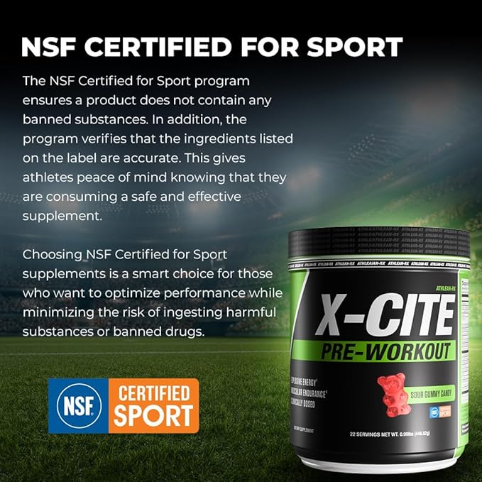 X-CITE Pre-Workout by ATHLEAN-X - Enhanced Formula with Beta-Alanine Creatine &amp Caffeine for Ultimate Energy Endurance Focus &amp Muscle Pump NSF Certified for Sports (Sour Gummy Bear)