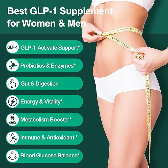 GLP-1 Supplement for Women &amp Men - Natural GLP 1 Support Glp Activate Glp1 Booster for Appetite Suppressant Immune Gut Metabolism Energy GLP-1 Levels &amp Overall Health - 90 Capsules