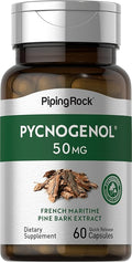 Piping Rock Pycnogenol Supplement | 50 mg | 60 Capsules | French Maritime Pine Bark Extract | Pinus Pinaster for Men and Women | Non-GMO Gluten Free