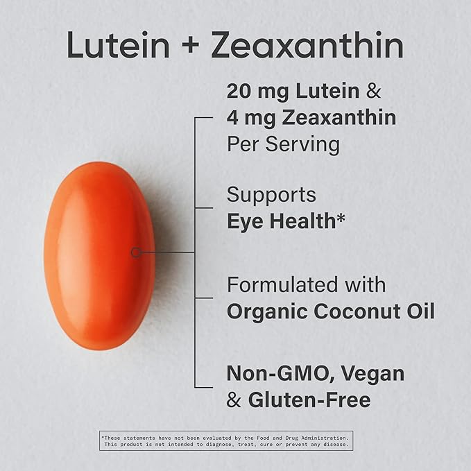 Sports Research® Lutein and Zeaxanthin Capsules - Eye Health Support Supplement Made with Lute-Gen® and Organic Coconut Oil - Vegan Friendly &amp Non-GMO Verified - 120 Veggie Softgels