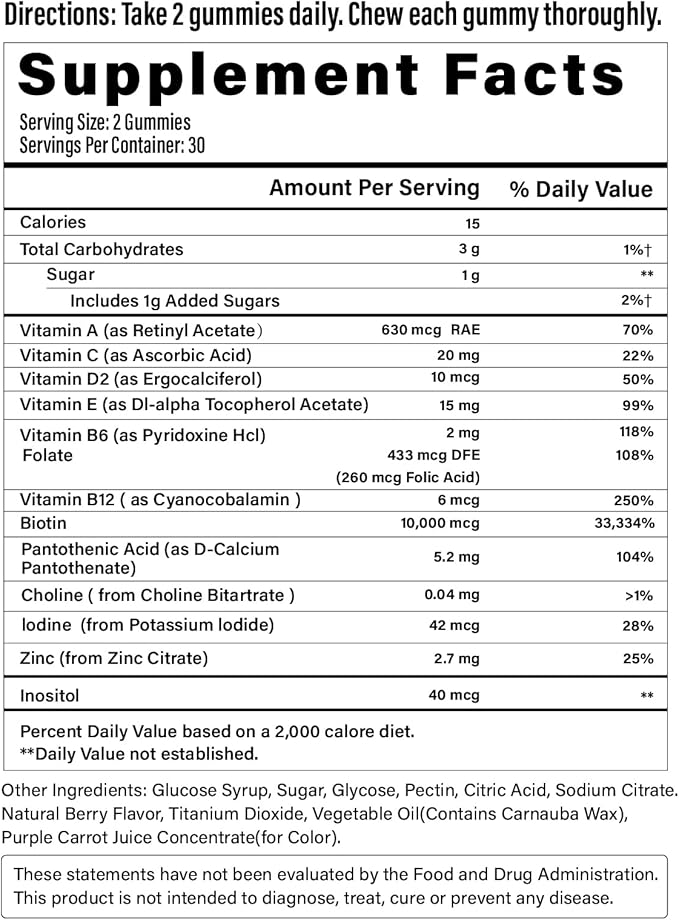 Biotin Gummies -Hair Skin and Nails Vitamins for Men &amp Women Vegan Vitamin B7 Supports Hair Growth and Stronger Nails60 Day Supply - Blueberry-2 Pack