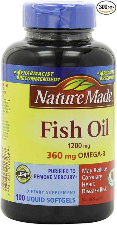 Nature Made Fish Oil 1200mg 360mg Omega-3 100 Liquid Softgels (3 Pack)