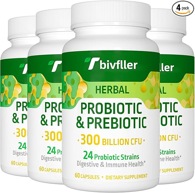Probiotics for Women Men- 300 Billion CFU 24 Strains Probiotic+15 Organic Herbs Prebiotics Blend Pre and Probiotics for Digestive Health Immune &amp Gut Diarrhea Bloating Vegan 8 Month Supply