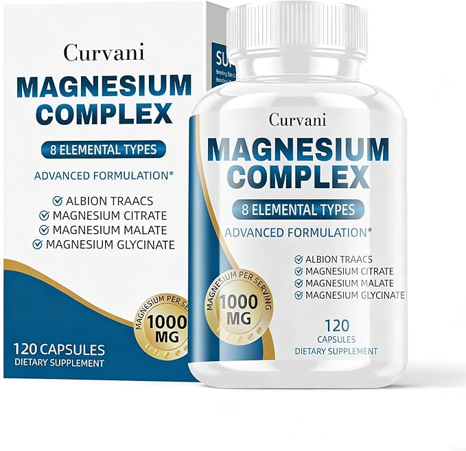 Magnesium Complex Supplement Provided by 1000mg of Eight Different Forms of MagnesiumEasy Absorption for Bones Muscle Recovery Energy Vegan Non-GMO120 Capsules (1pcs)